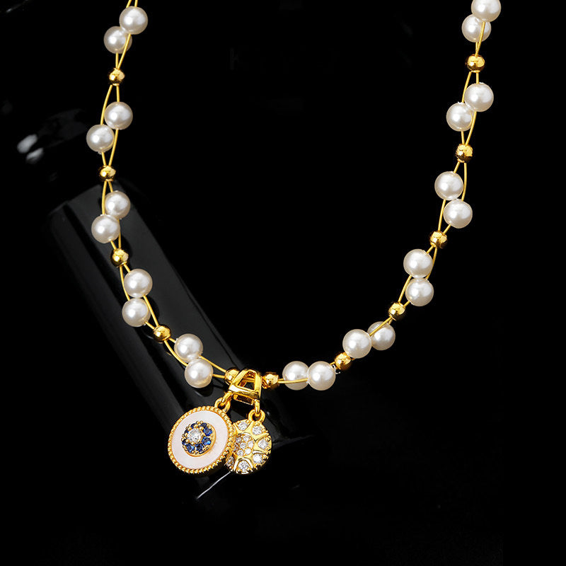 Collar de Perlas con Forma de Estrella y Circonitas, Chapado en Oro de Lujo para Mujer, Elegante Cadena de Clavícula con Colgante de Aleación y Diseño Geométrico
