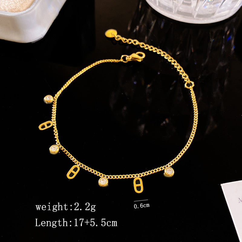 Minimalist Sweet Single Rhinestone Infinity Symbol Titanium Steel Bracelet