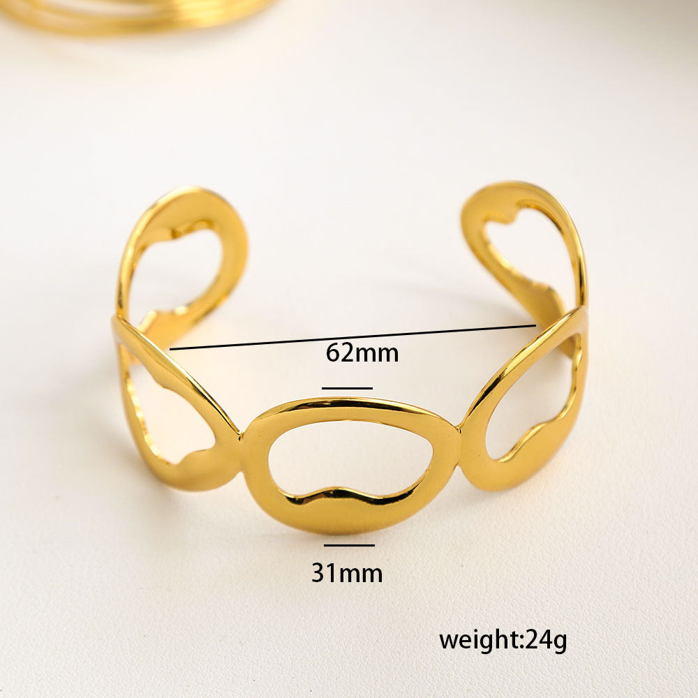 Bracciale Minimalista Ispirato alla Francia in Acciaio Inossidabile con Trafori a Motivi Floreali di Foglie e Girasoli