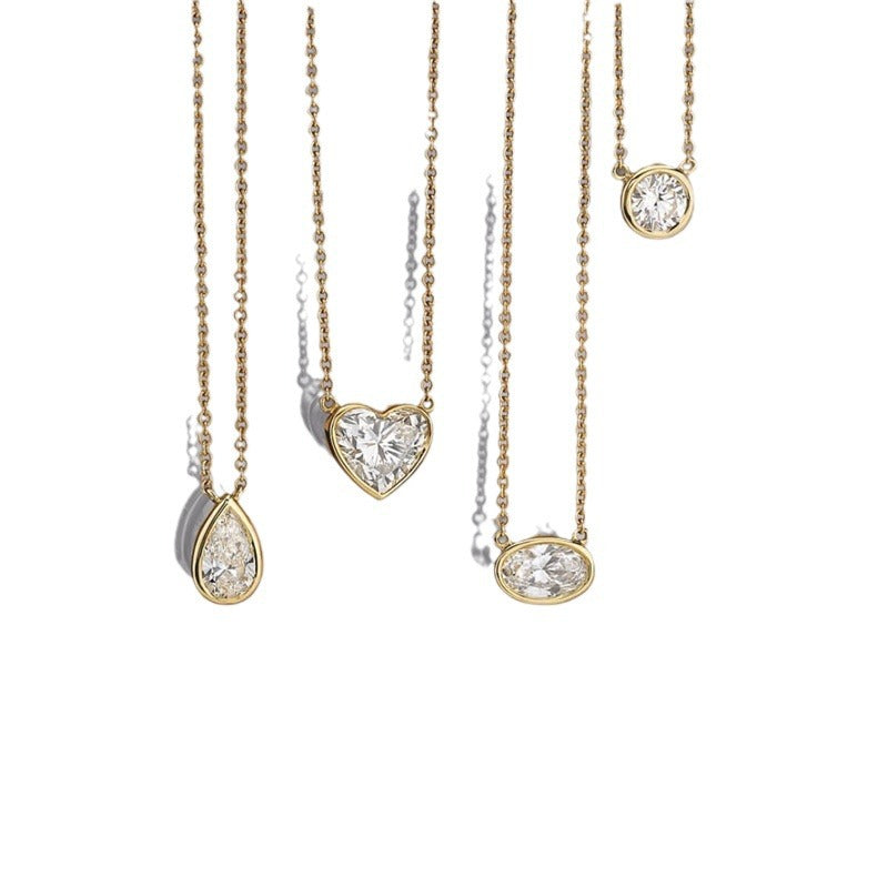 Minimalist Oval Geometric Pendant Necklace in Copper with Rhinestone Inlay and Gold Plating for Women