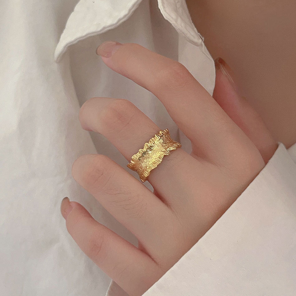 Minimalist Irregular French Style Ring for Women in 925 Sterling Silver with Wave Texture