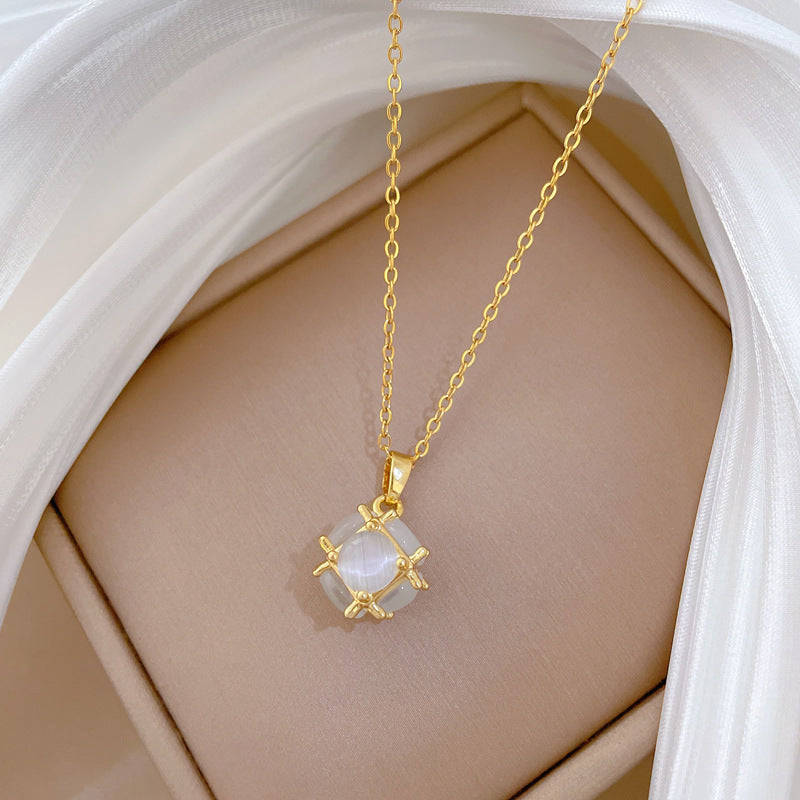 Collar minimalista de lujo con colgante de ojo de gato de dibujos animados, de acero inoxidable, con cadena de clavícula y acento de estrella, para mujer