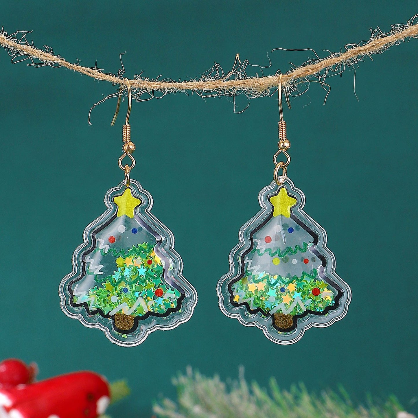 Dulces y Bonitos Pendientes Navideños para Mujer con Adornos de Papá Noel, Árbol de Navidad y Cascabeles, con Forma Geométrica y Acabado Galvanizado