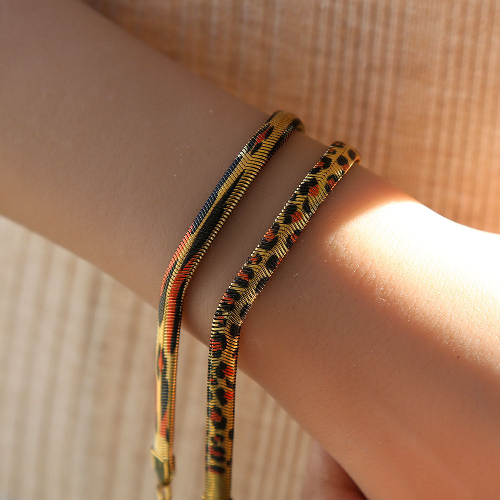 Pulsera de cadena de serpiente con estampado de leopardo geométrico para mujer, chapada en acero inoxidable, conjunto de joyas minimalistas y elegantes