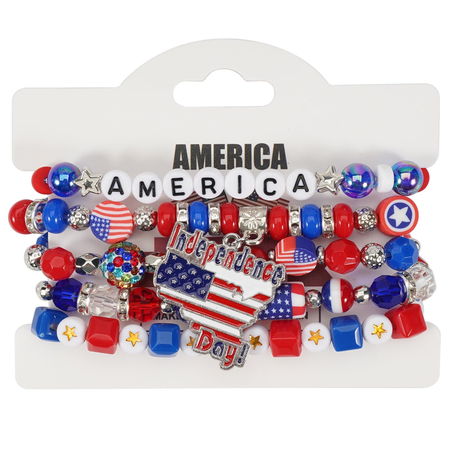 Geometric Crystal Beaded Bracelet Unisex American Flag Style
