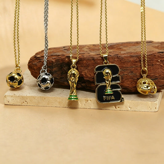 Sporty Plated Brass Soccer Trophy Pendant Necklace for Women