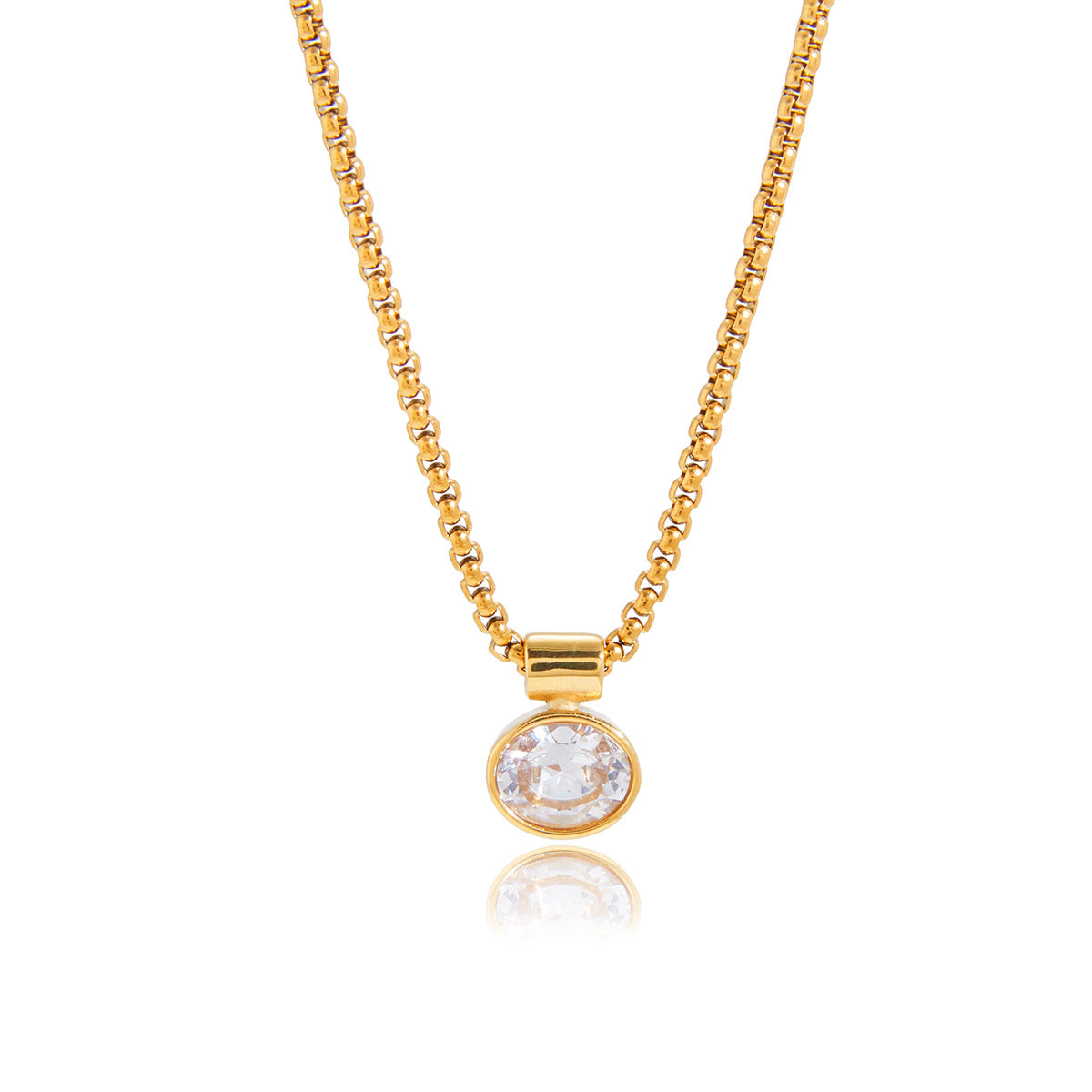 Elegant Geometric Oval Stainless Steel PVD Cubic Zirconia Pendant Necklace for Women