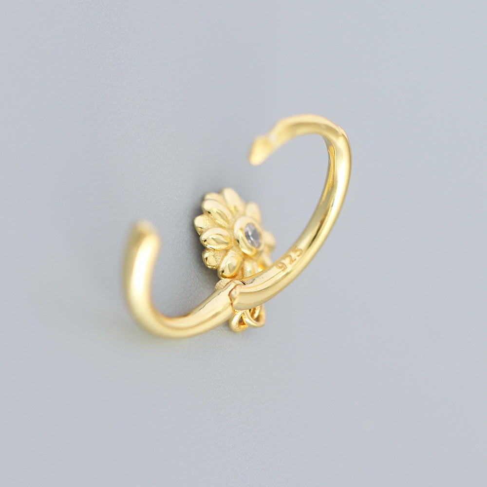 Minimalist Floral-Shaped 925 Sterling Silver Stud Earrings for Women with Rhinestone Inlay