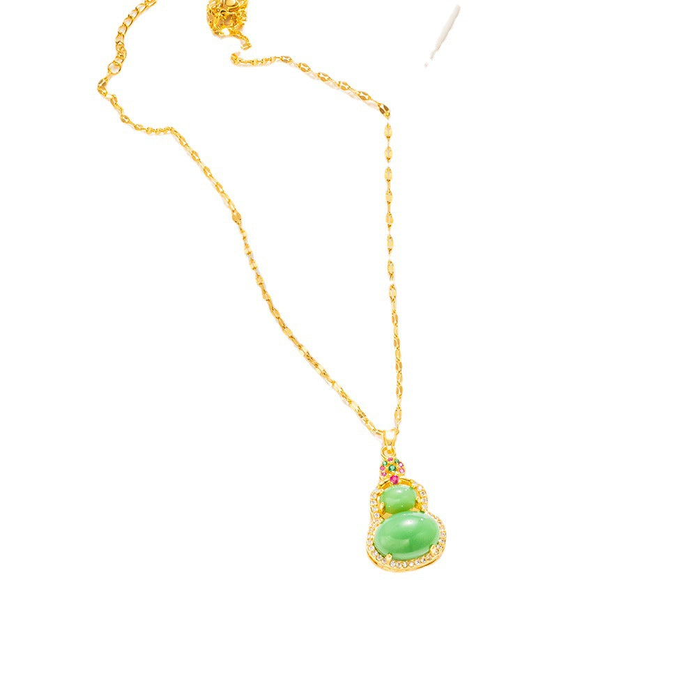 Collana da Donna in Acciaio al Titanio a Forma di Zucca Stile Naturale con Intarsio di Strass e Catena Ondulata