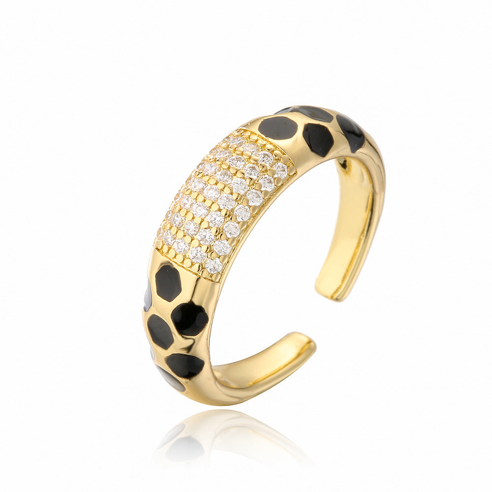 Minimalist Geometric Open Ring for Women in Brass with 18K Gold Plating and Colored Zircon Inlay