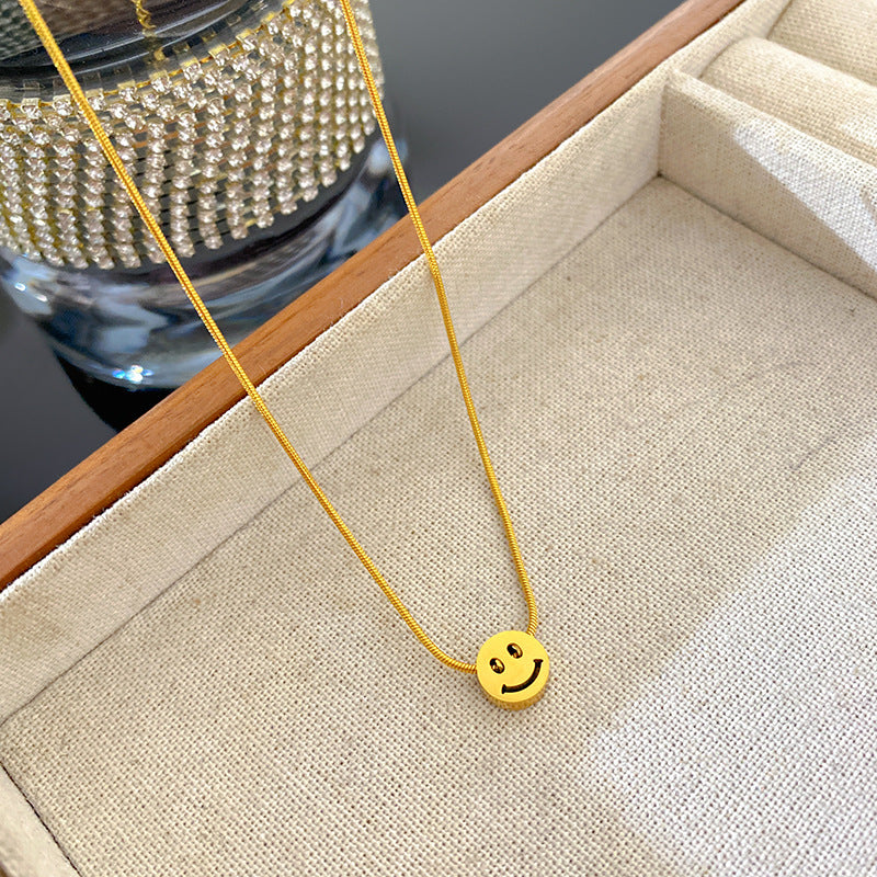 Luxury Geometric Smiley Face Hollow Design Plated Titanium Steel Snake Chain Bracelet