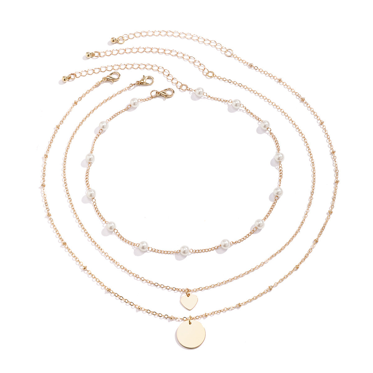 Set di collana girocollo geometrica minimalista con disco, catena in metallo placcato e accenti di perle imitate, da donna