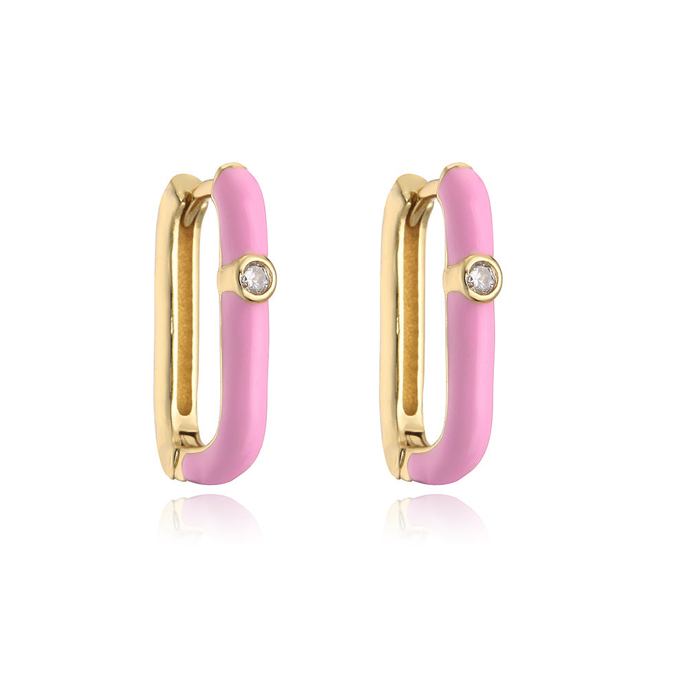 Orecchini geometrici minimalisti in rame con placcatura in oro 18 carati e finitura smaltata da donna