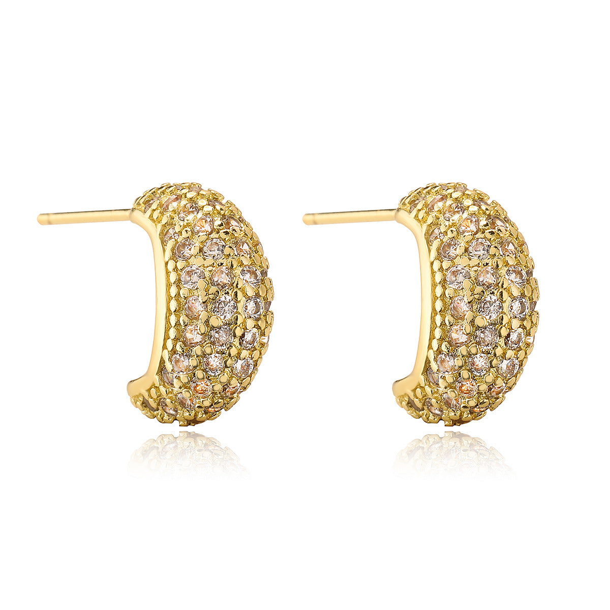 Minimalist Geometric Stud Earrings for Women with Copper Base and 18K Gold Plating, Micro-Paved Zircon Accent