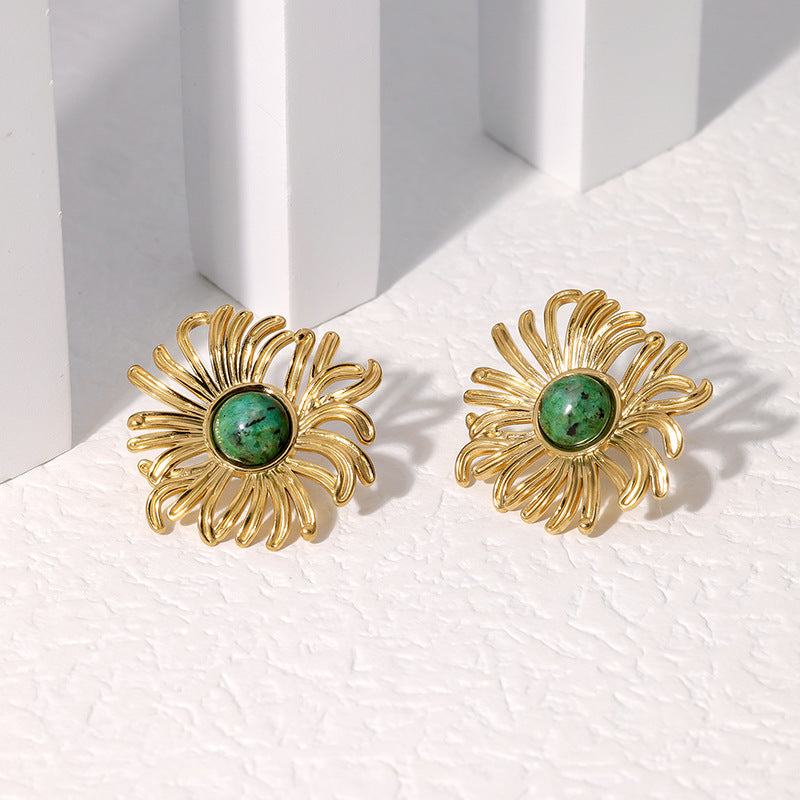 Orecchini Vintage Minimalisti Floreali in Acciaio Inossidabile con Placcatura Oro 18K, Perni in Acciaio al Titanio Ipoallergenici