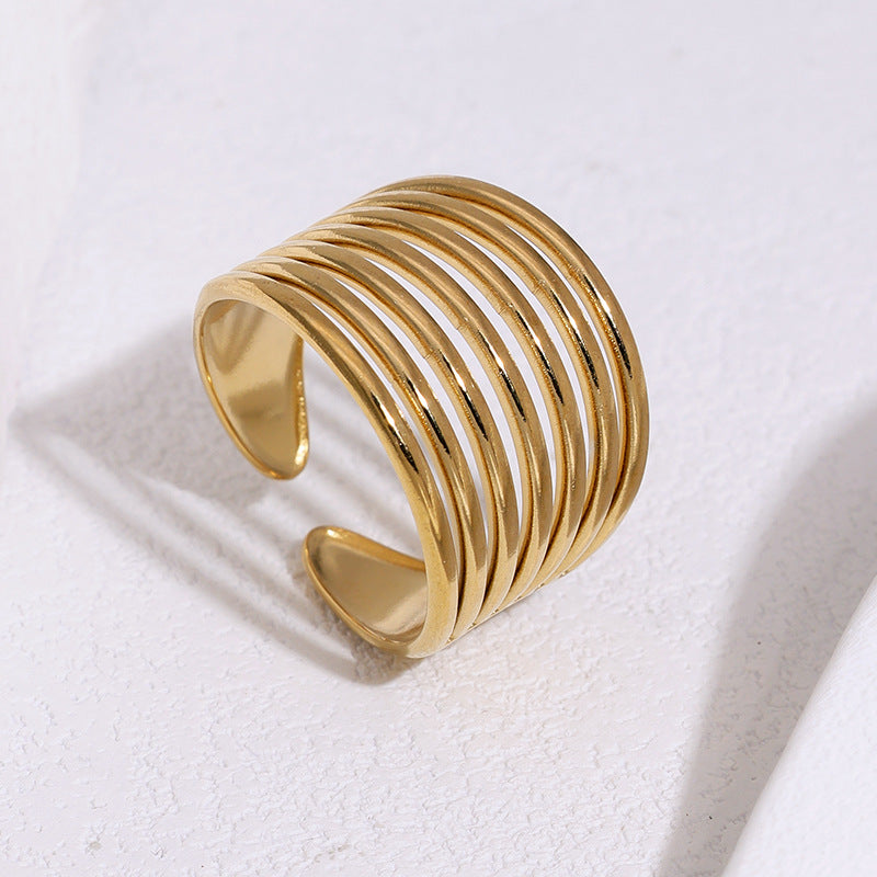 Minimalist Luxury 18K Gold Plated Round Geometric Stainless Steel Open Ring for Women