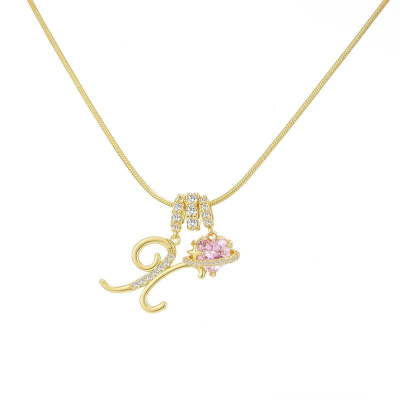 Sweet 22K Gold Plated Letter Titanium Steel Pendant Brass Cable Chain Necklace Unisex