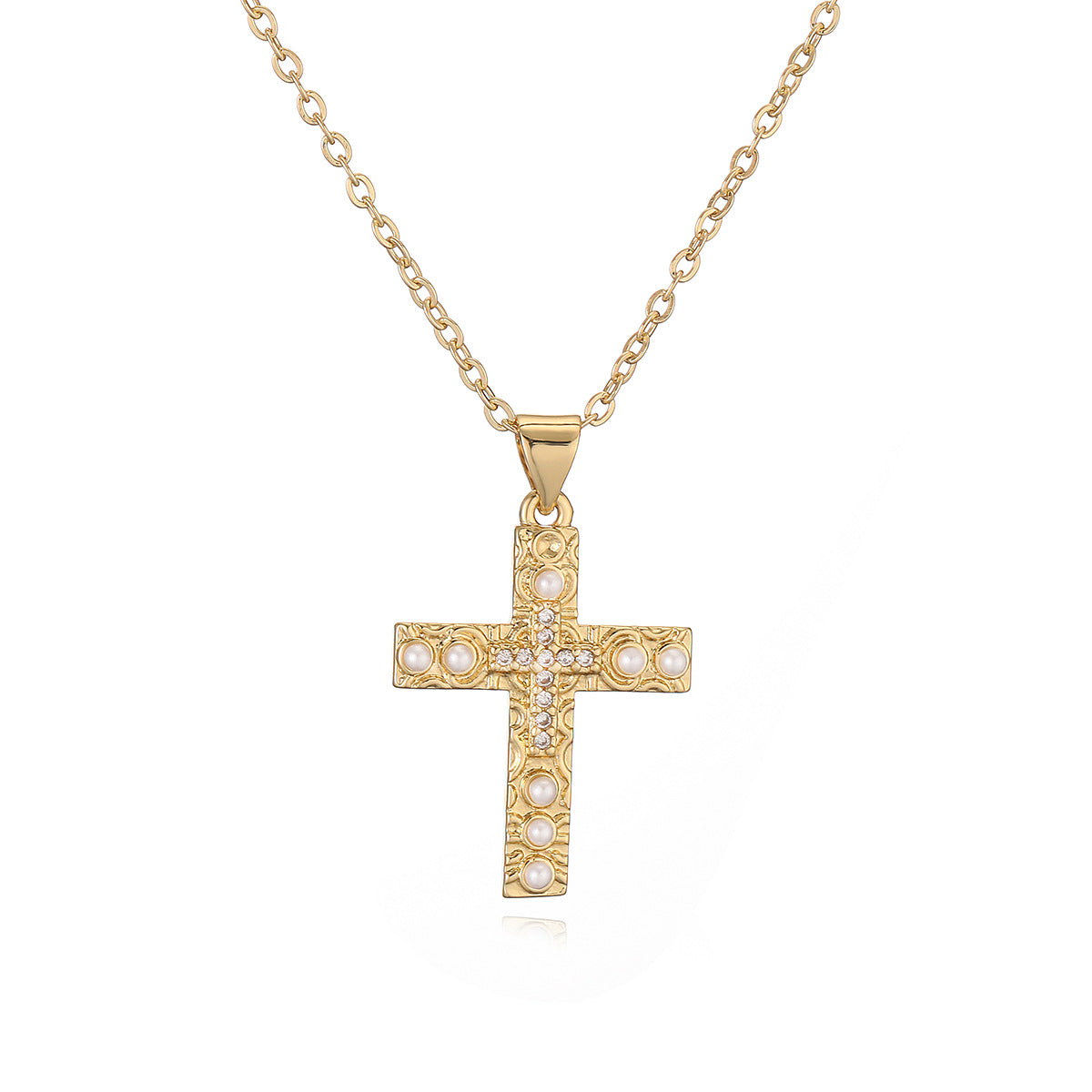 Minimalist Geometric Cross Pendant Necklace for Women with Copper Base Plated in 18K Gold and Zircon Inlay
