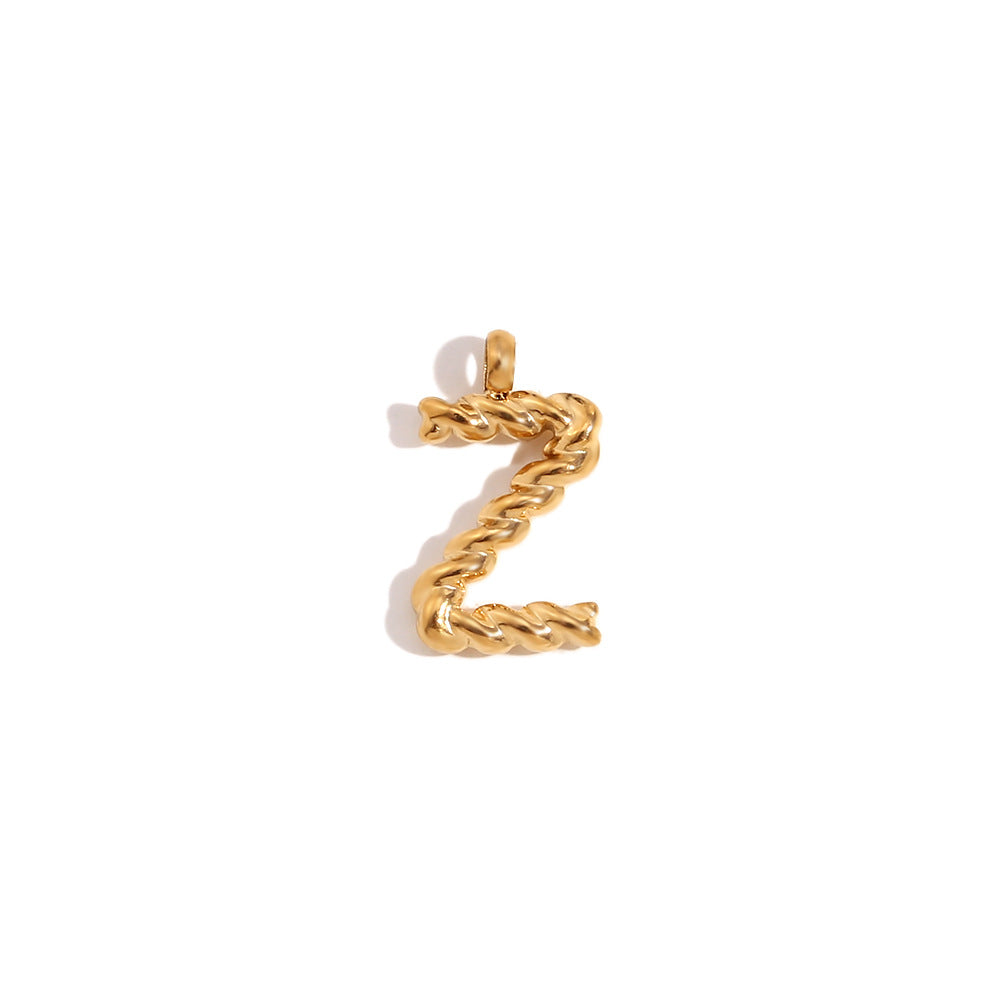 Colgante minimalista de acero inoxidable chapado en oro de 18 quilates con mini letra retorcida para mujer