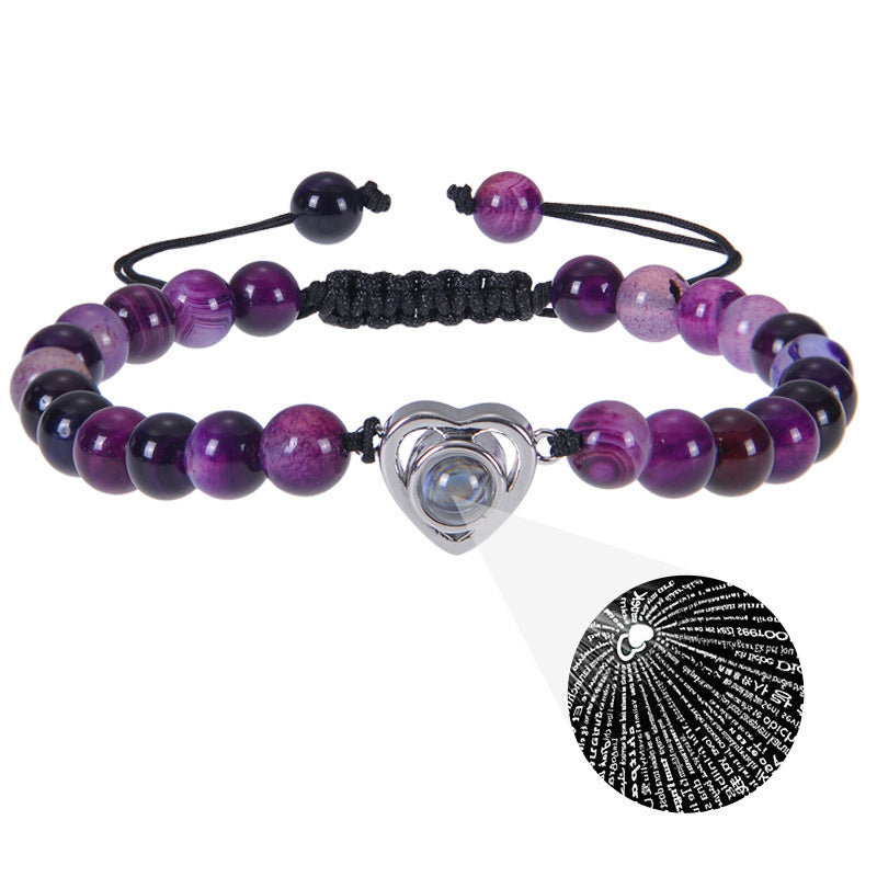 I Love You Projection Crystal Agate Bracelet Unisex Round Letter Charm