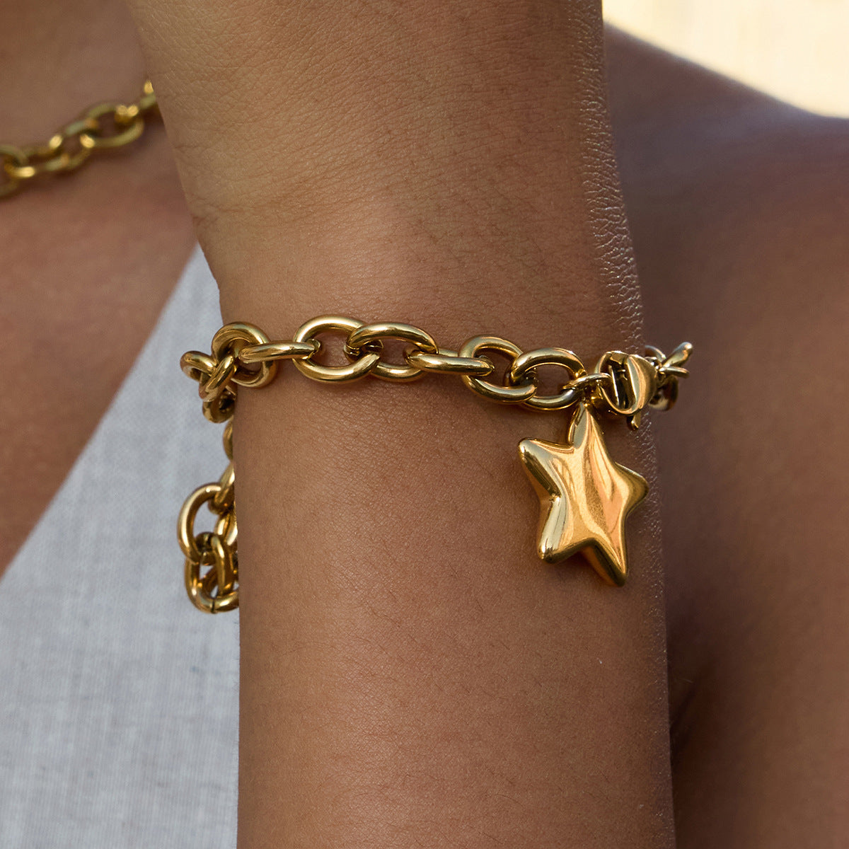 Star Geometric Plated Stainless Steel Necklace with Titanium Steel Pendant for Women