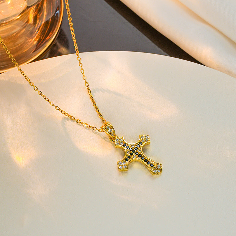 Minimalist Cross Pendant Necklace in Titanium Steel with Plated Finish for Women