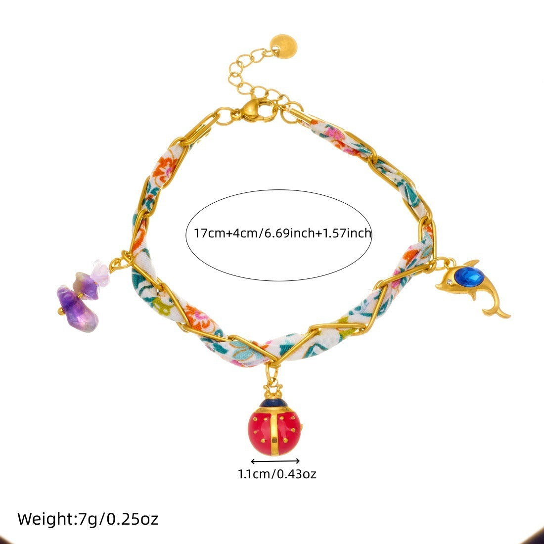 Fashion Drip Oil Stainless Steel Bracelet with Ladybug, Fish, Dolphin and Pearl Shell Charms