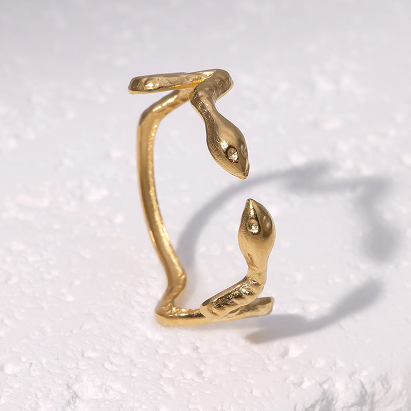 Anello Aperto a Serpente Minimalista alla Moda Placcato Oro 18K, Gioielli in Acciaio Inossidabile da Donna
