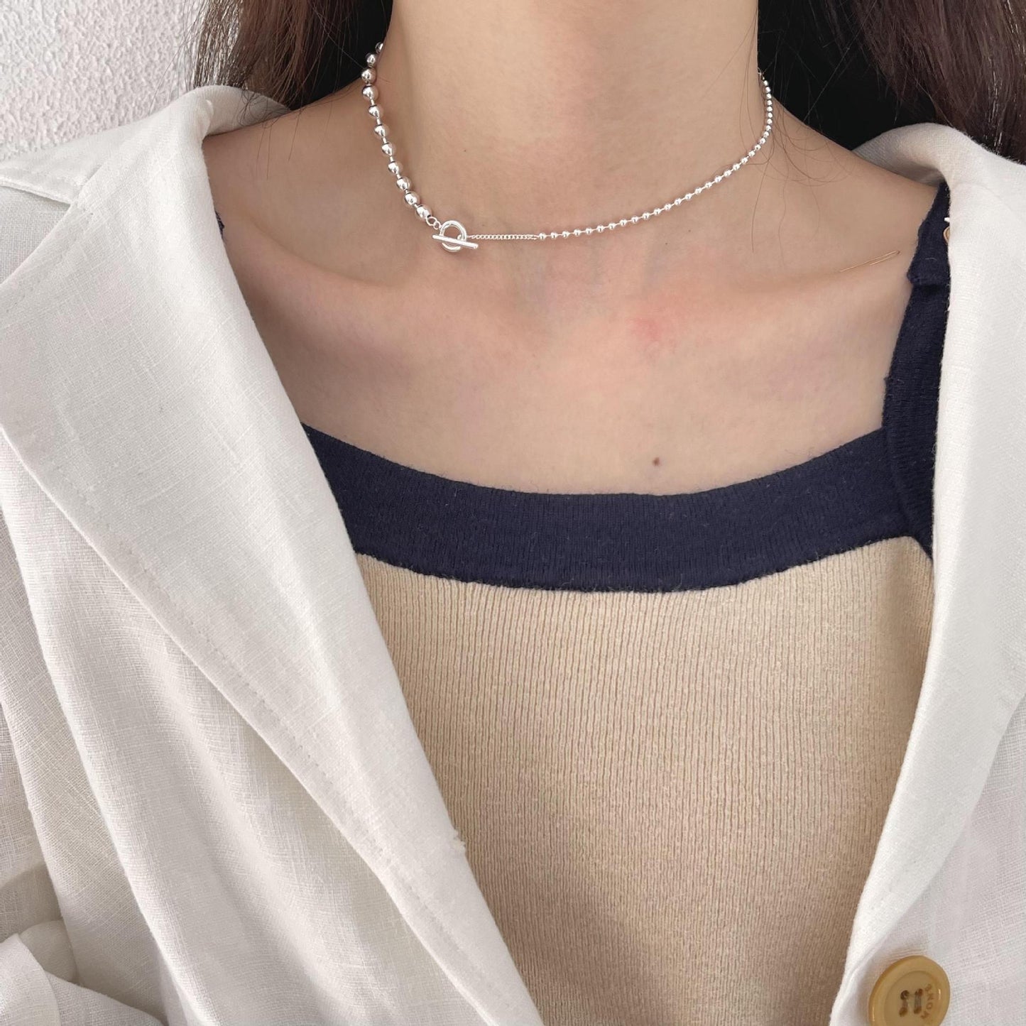 Minimalist 925 Sterling Silver Geometric Round Gold Plated Ball Chain Necklace