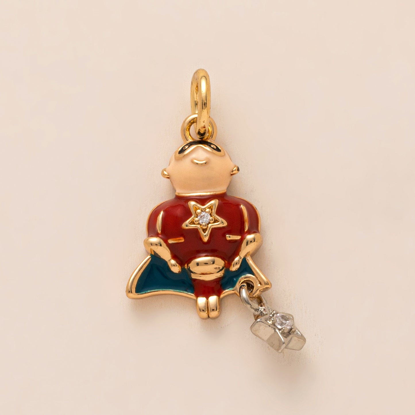 Vintage Gold Plated Brass Cartoon Clownfish Charm Bar on Ball Chain