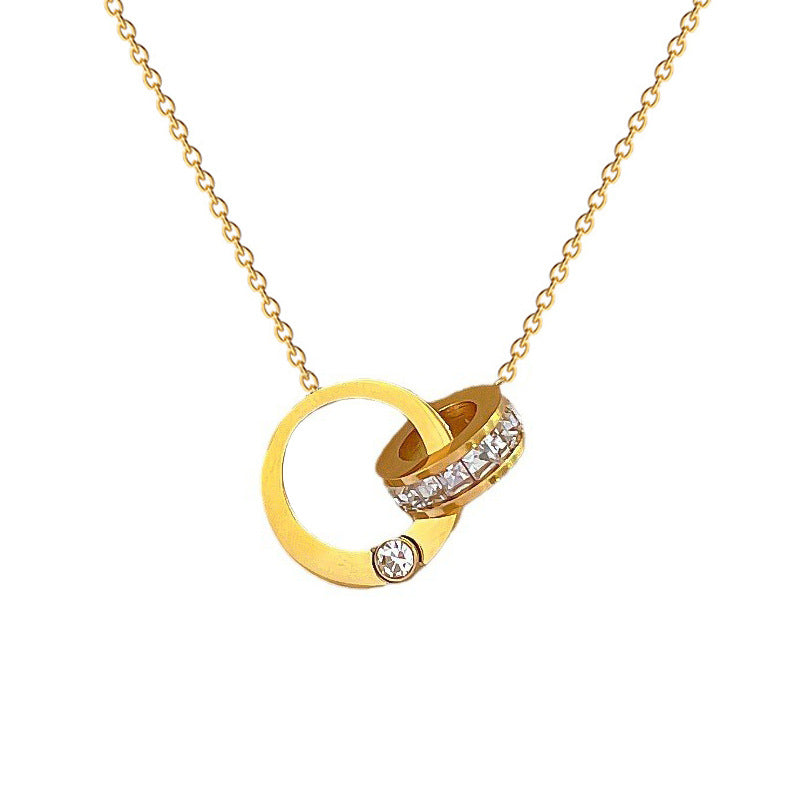 Minimalist Geometric Rhinestone Titanium Steel Collar Chain Necklace Floral Pendant
