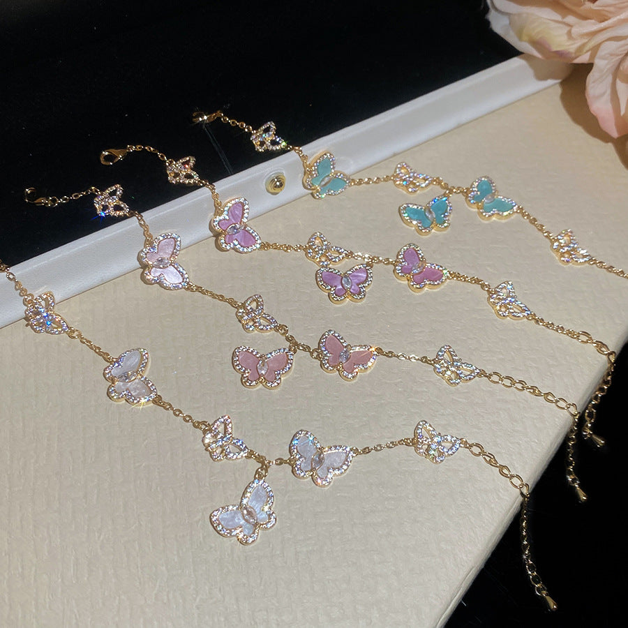 Minimalist Luxury Cubic Zirconia Inlaid Butterfly Bracelet Brass Women's Jewelry