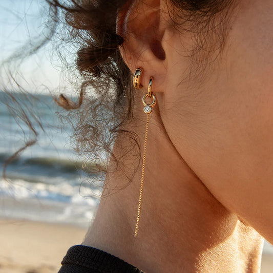 Pendientes de flecos geométricos de acero inoxidable con acabado chapado para mujer