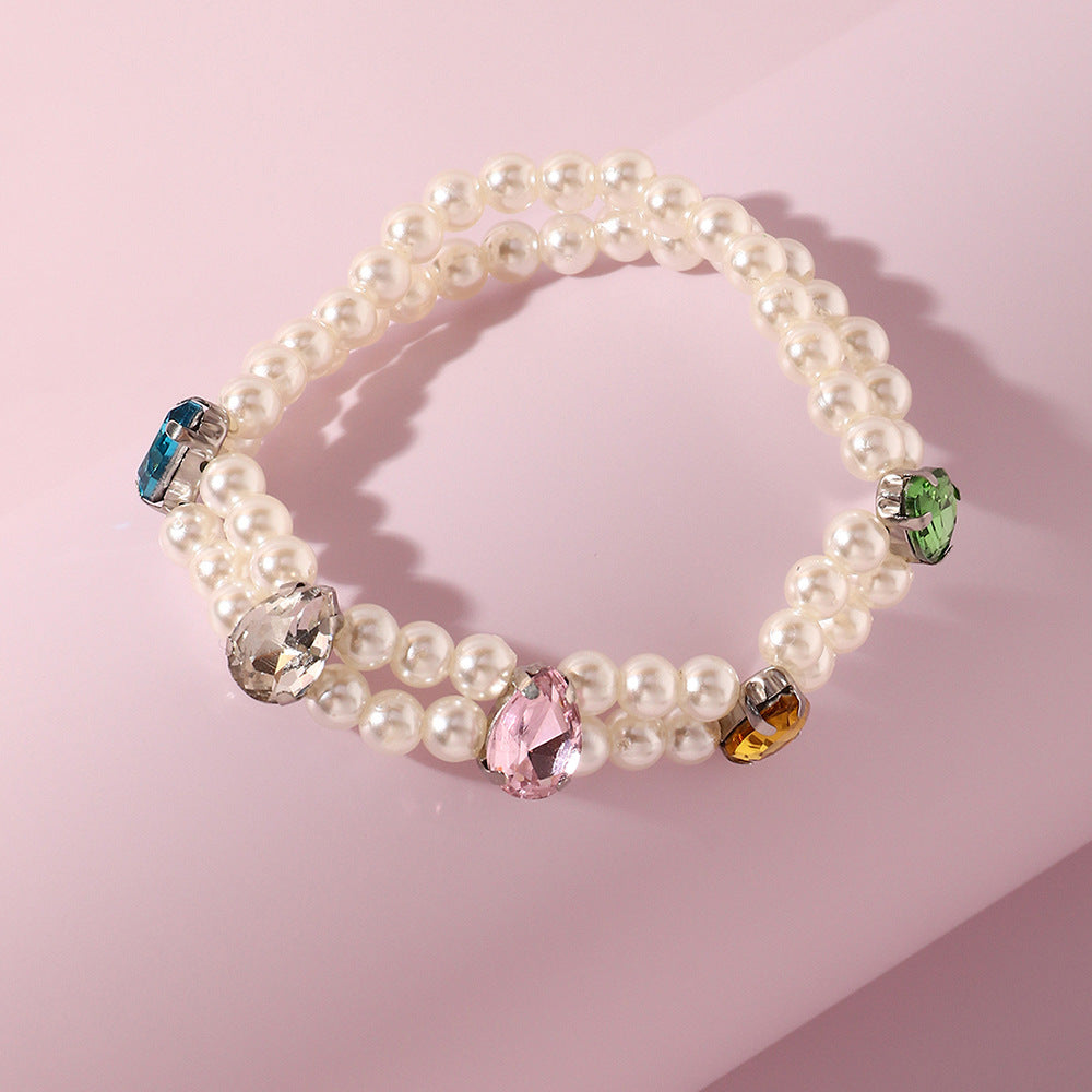Braccialetto a doppio strato fatto a mano con perle e design con perline per ragazze, in plastica e resina a forma rotonda con accenti in vetro, gioiello stile principessa per età 6-10