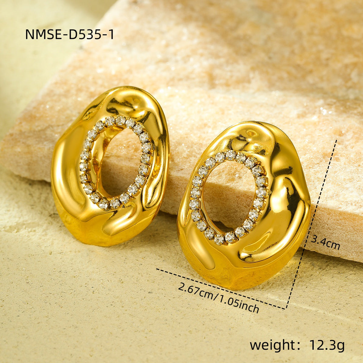 Orecchini da donna in acciaio inossidabile con design geometrico alla moda, placcatura in oro 18 carati e intarsio in zircone