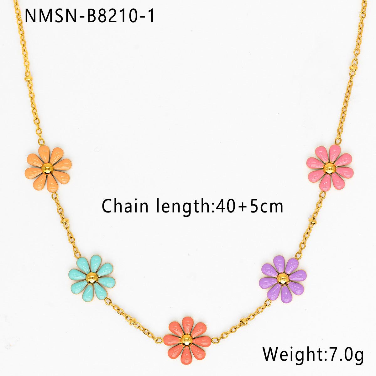 Fashion 18K Gold Plated Stainless Steel Geometric Daisy Enamel Pendant Necklace for Women