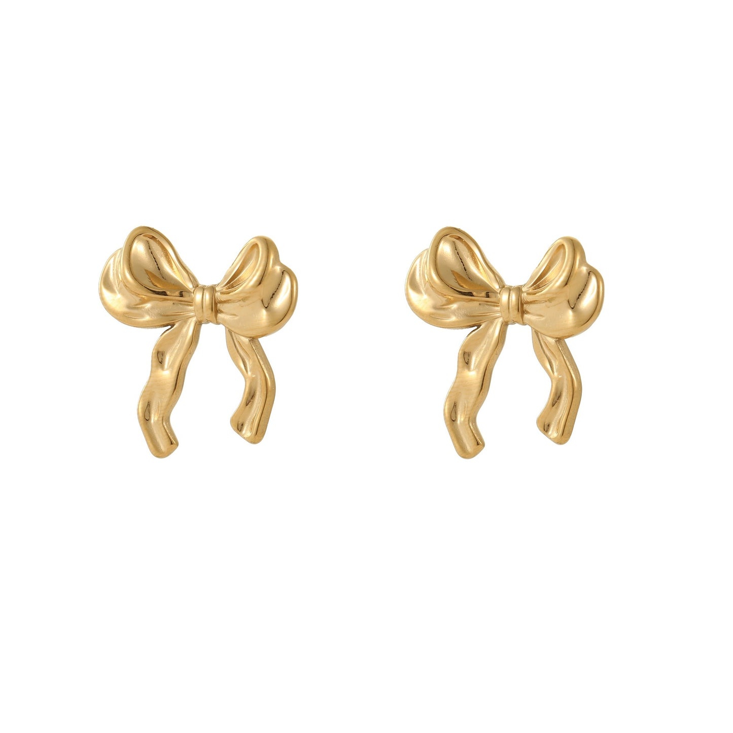Fashionable Floral and Bow-Shaped Stainless Steel Earrings with Plating Finish for Women