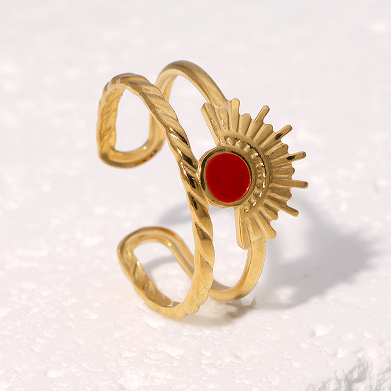Anello geometrico a ventaglio minimalista vintage in acciaio inossidabile placcato oro 18 carati, aperto regolabile, gioielli da donna