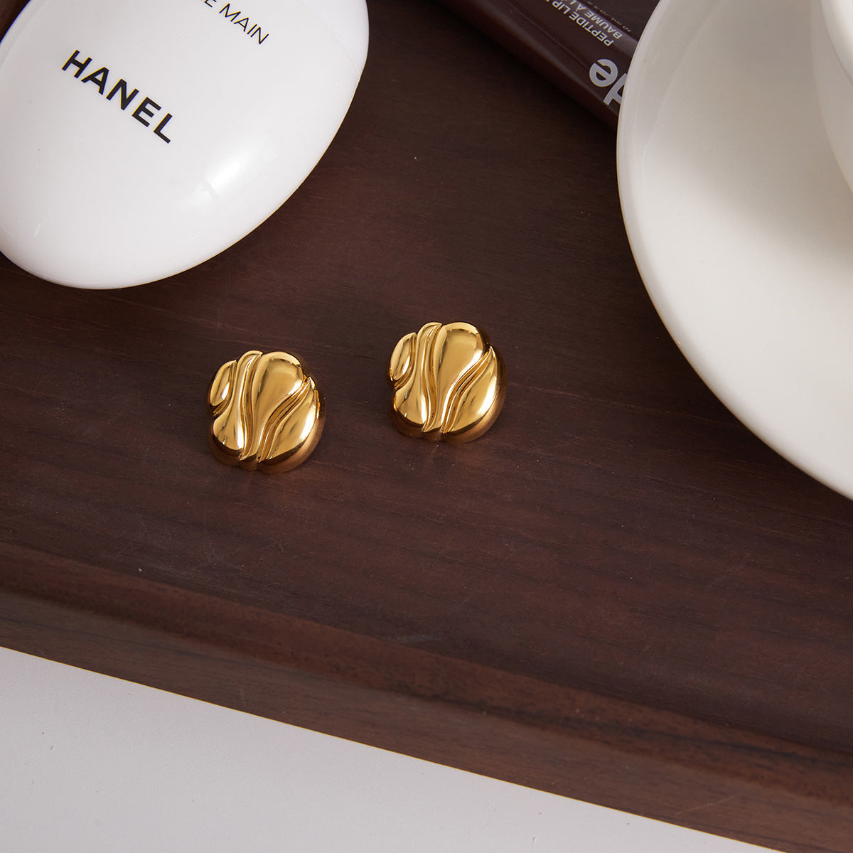 Luxury Gold Plated Geometric Oval Stainless Steel Ear Studs for Women