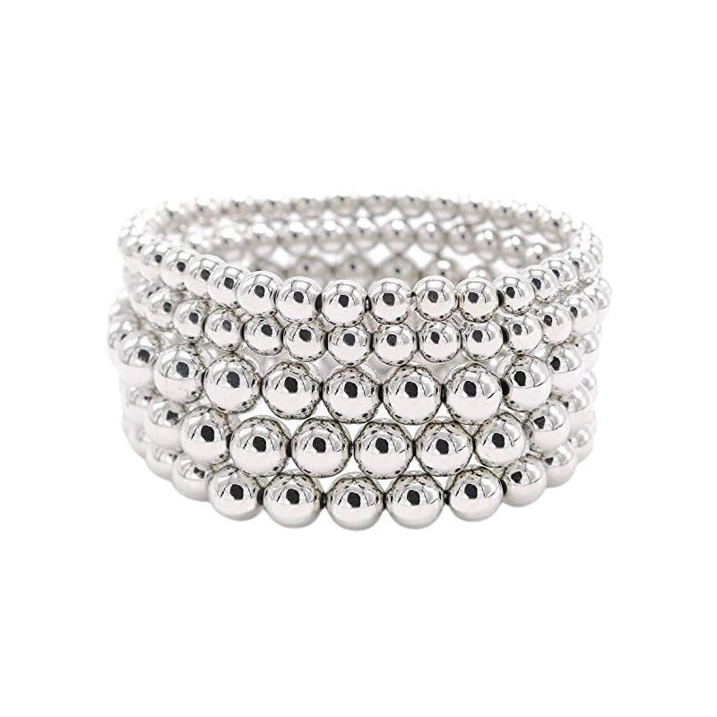 Geometric Faux Pearl Beaded Stretch Bracelet for Women