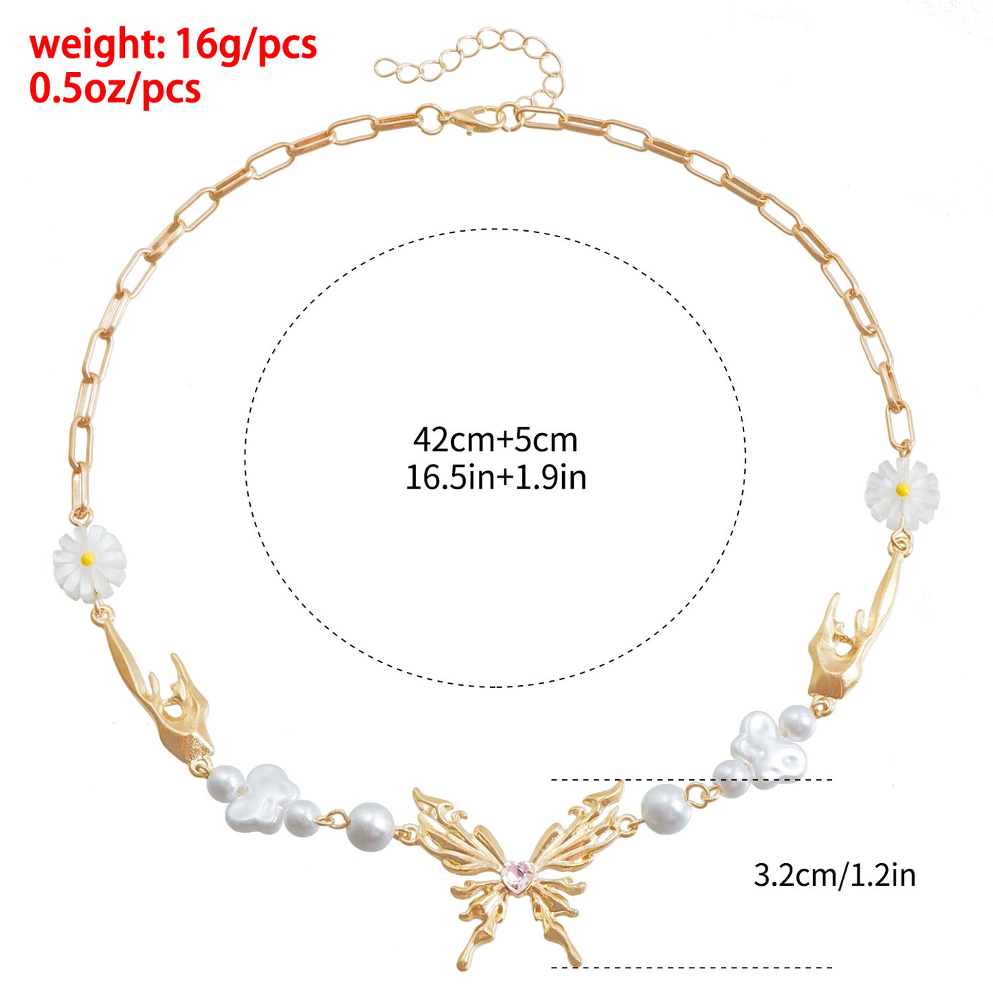 Fashionable Butterfly and Floral Pendant Necklace with Alloy Heart and Square Chain for Women