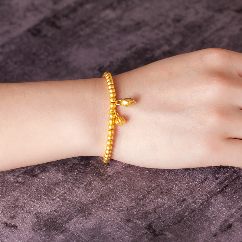 Chinese New Year Lucky Fu Character Solid Mini Gourd Bracelet for Women in Titanium Steel with 18K Gold Plating