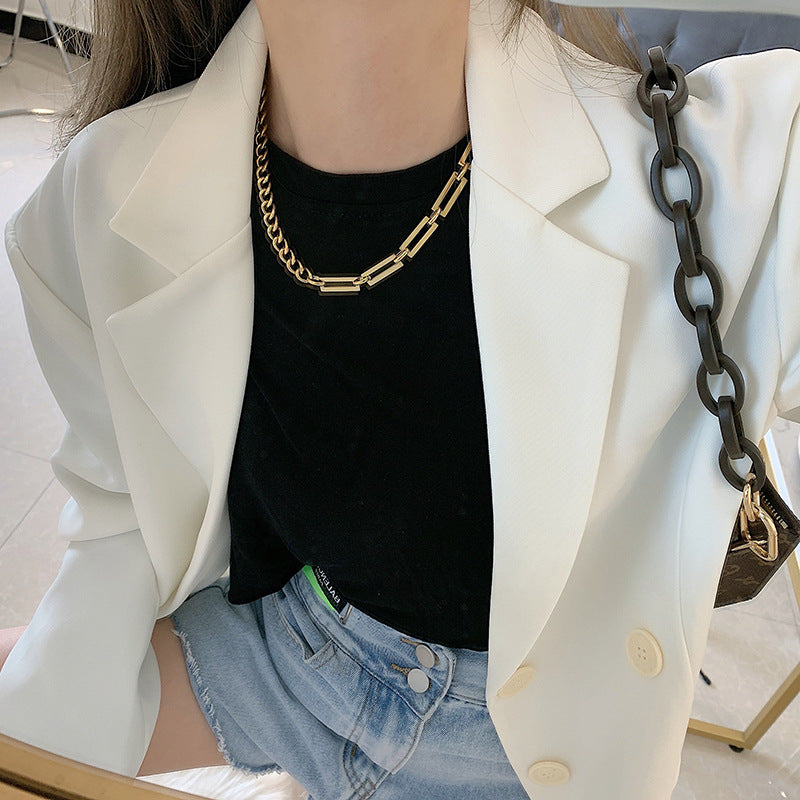 Collar Minimalista de Eslabones Cubanos de Acero Titanio con Acabado Chapado para Hombres y Mujeres
