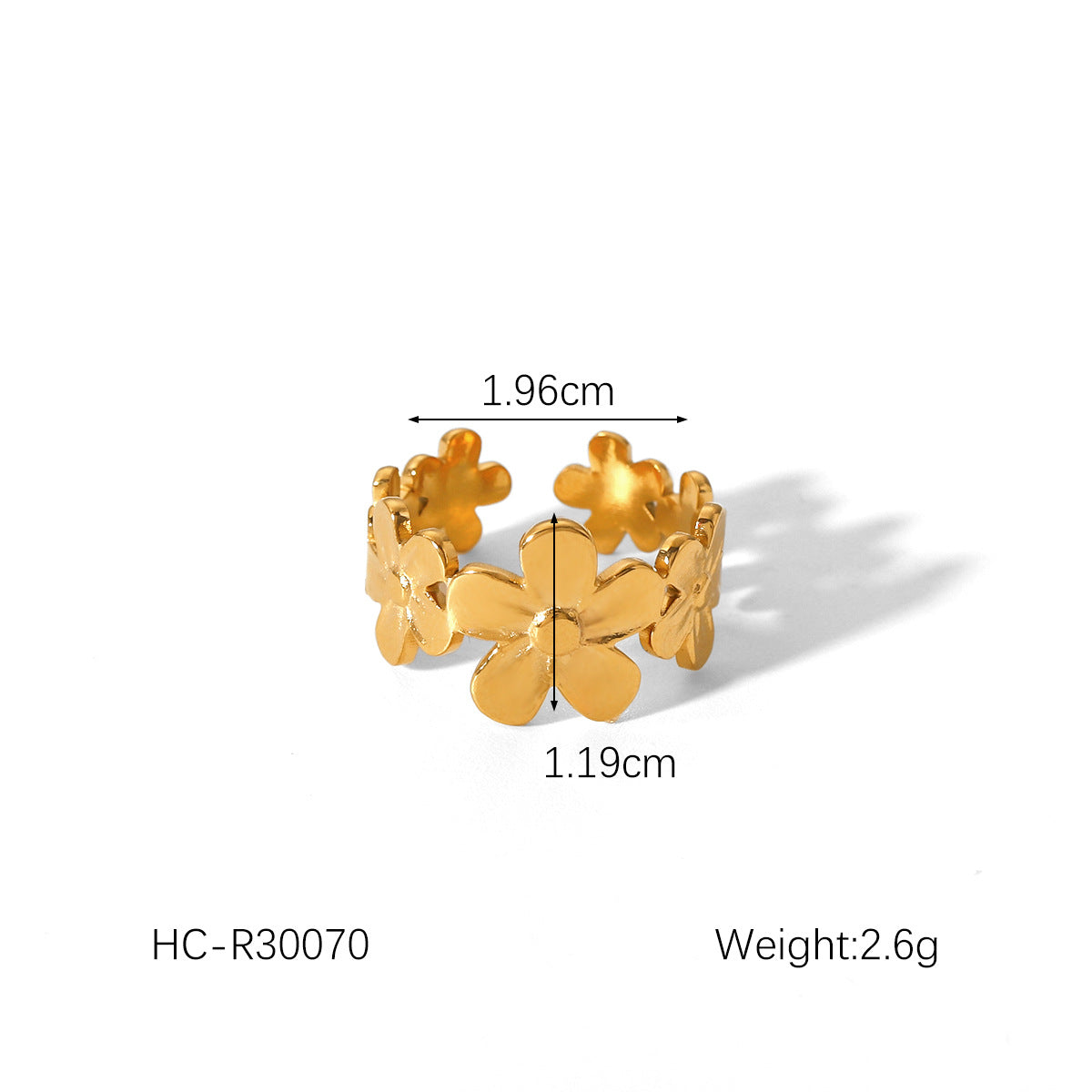 Minimalist Floral Titanium Steel Open Ring for Women with 18K Gold Plating, Geometric Flower Design