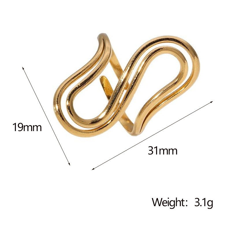 Minimalist Geometric S-Shaped Stainless Steel Ring for Women with Plated Finish