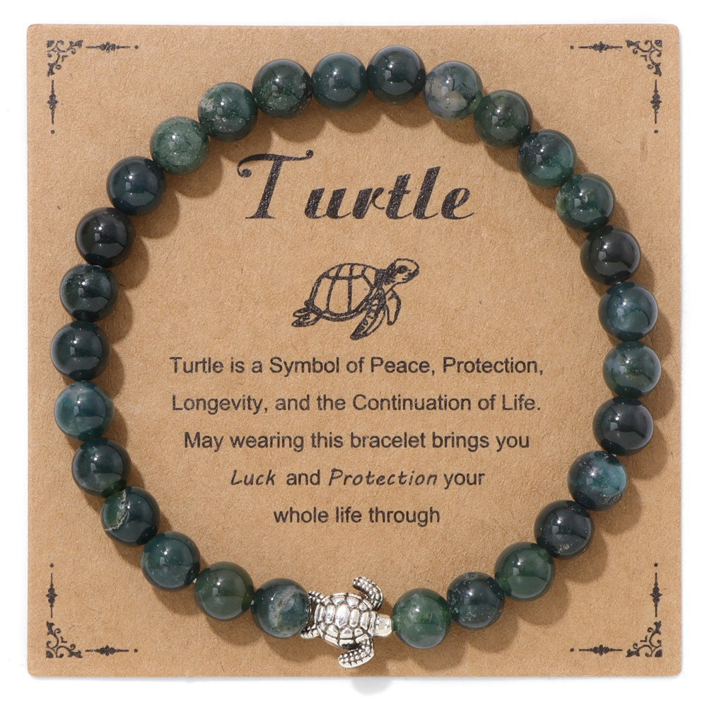 Vintage Minimalist Animal Stone Beaded Bracelet Unisex Sea Turtle Charm