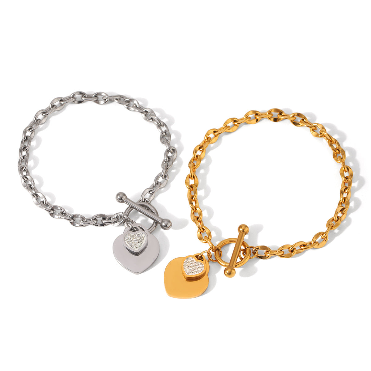 Ins Style Heart-Shaped Stainless Steel Bracelet with Plated Finish for Women