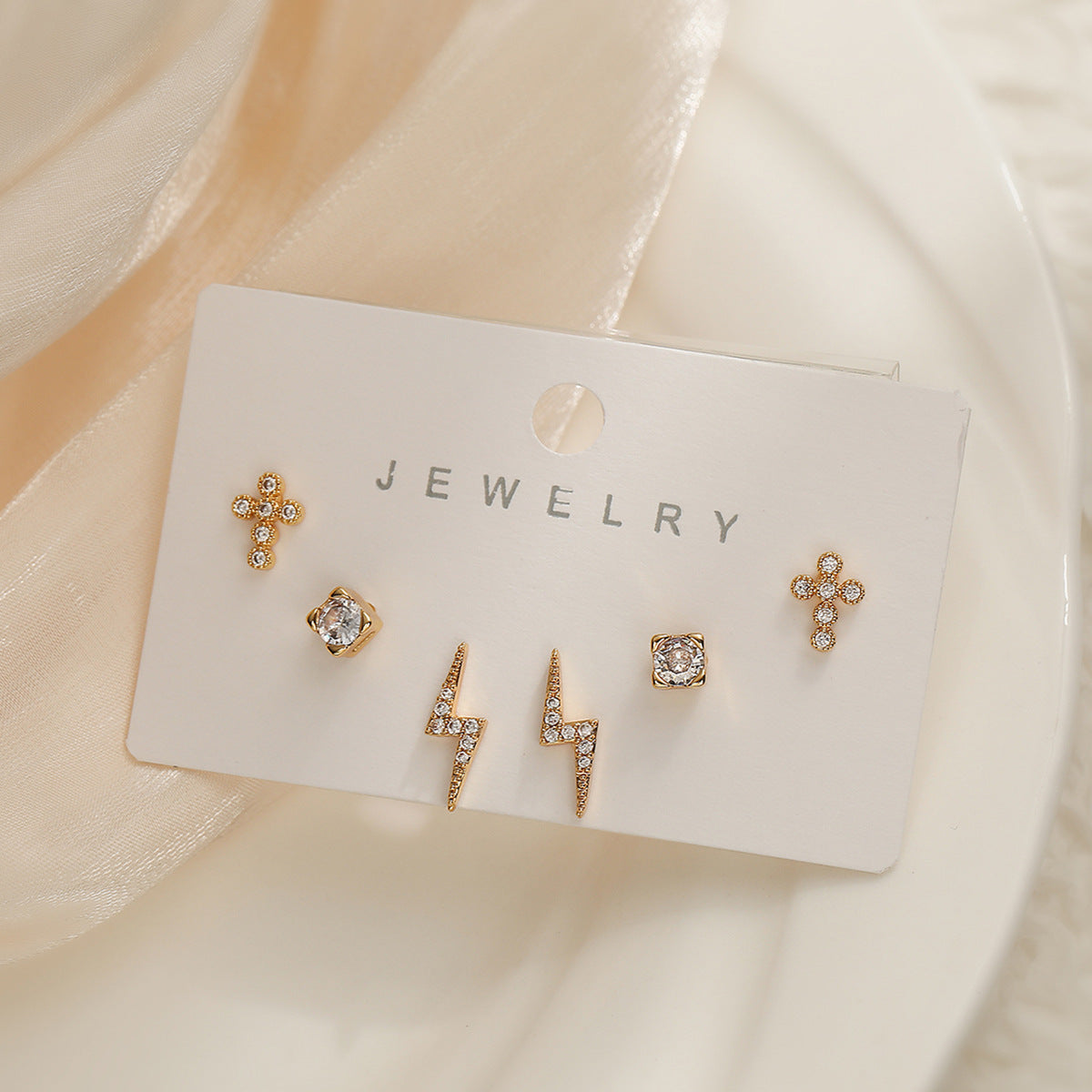 Minimalist Geometric Copper Earrings with 18K Gold Plating and Micro-Paved Zirconia for Women