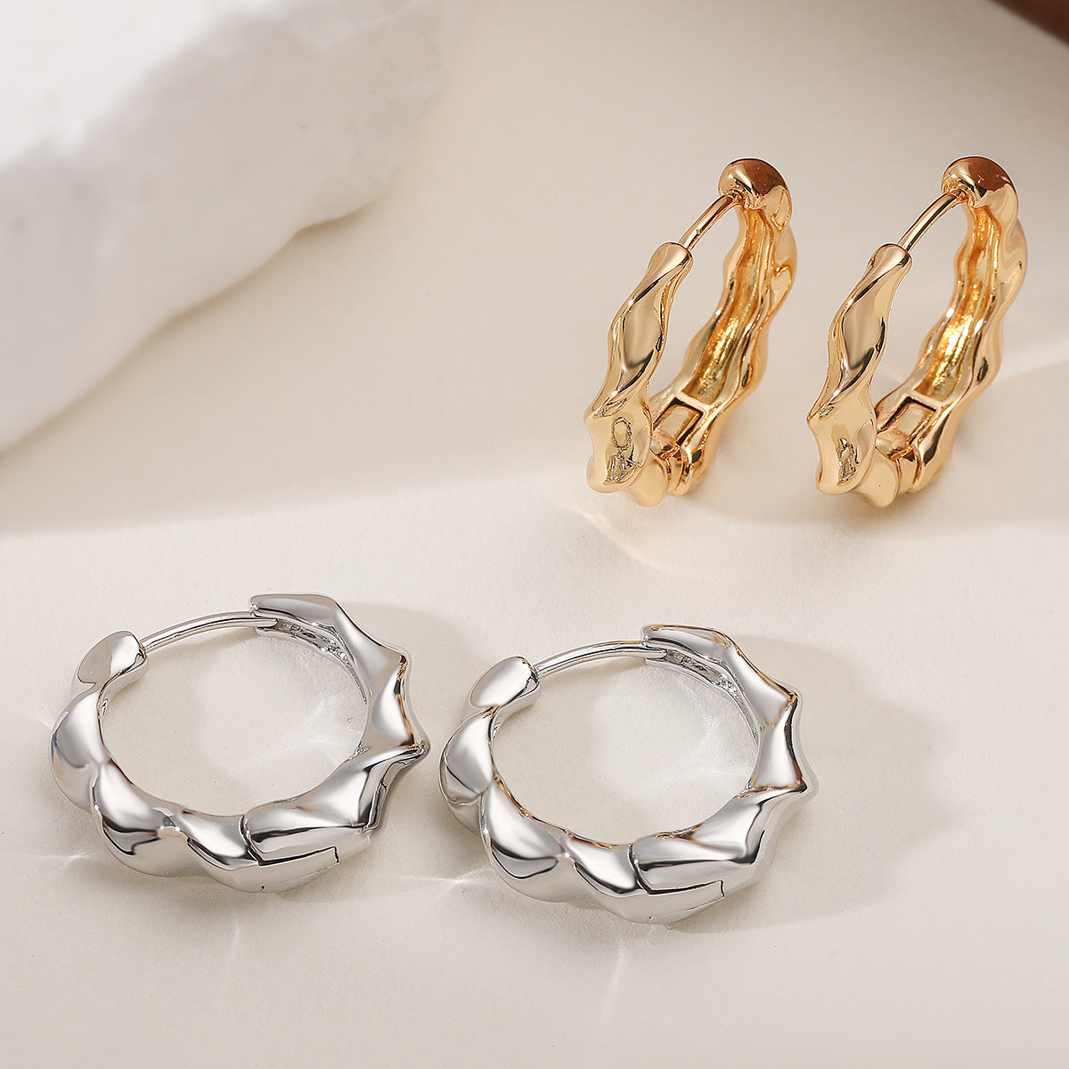 Minimalist Geometric Gold Plated Brass Wave Earrings for Women