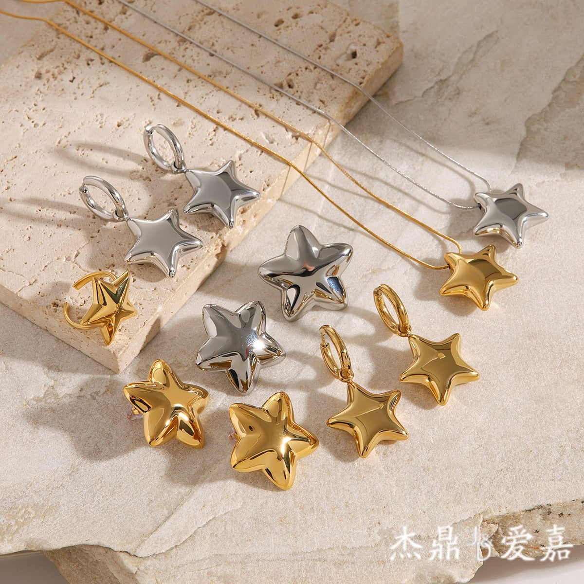 Minimalist 18K Gold Plated Star Stainless Steel Snake Chain Necklace for Women
